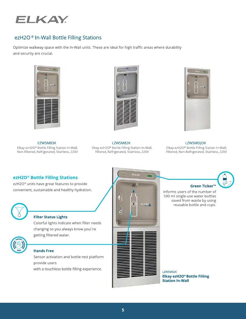 ELVEX GLOBAL catalog page 5: In-Wall Bottle Filling Stations