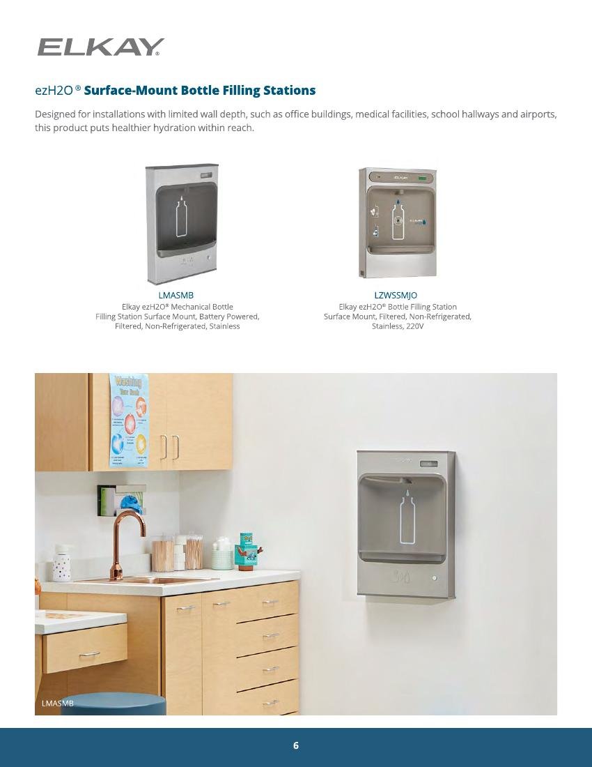 ELVEX GLOBAL catalog page 6: Surface-Mount Bottle Filling Stations