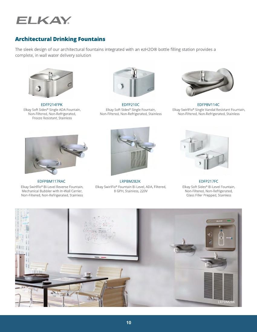 ELVEX GLOBAL catalog page 10: Architectural Drinking Fountains
