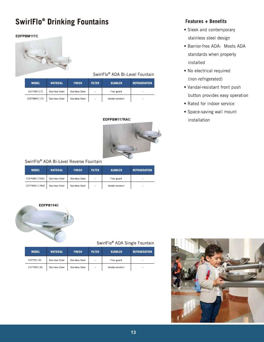 ELVEX GLOBAL catalog page 13: SwirlFlo Drinking Fountains