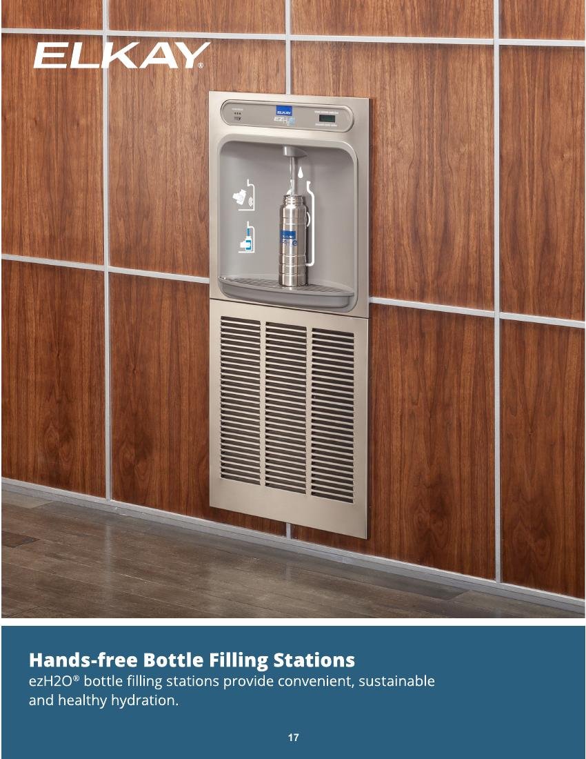 ELVEX GLOBAL catalog page 17: Hands-free Bottle Filling Stations
